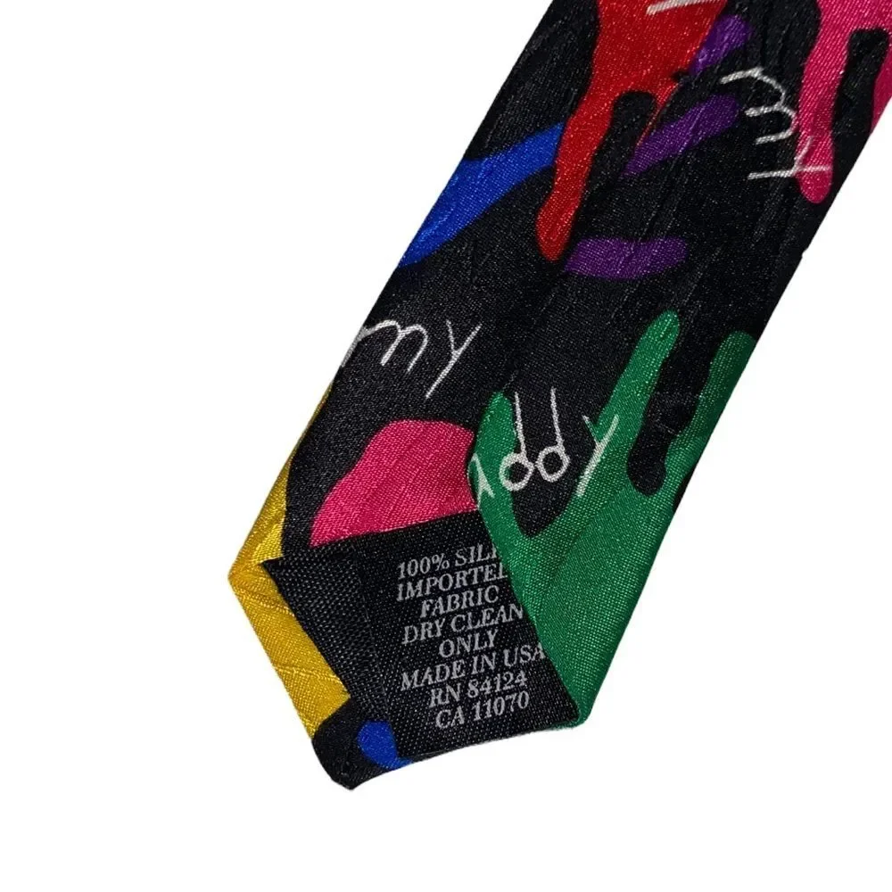 RALPH MARLIN & CO “ I Love My Daddy” Mens Handprint Multicolor Tie